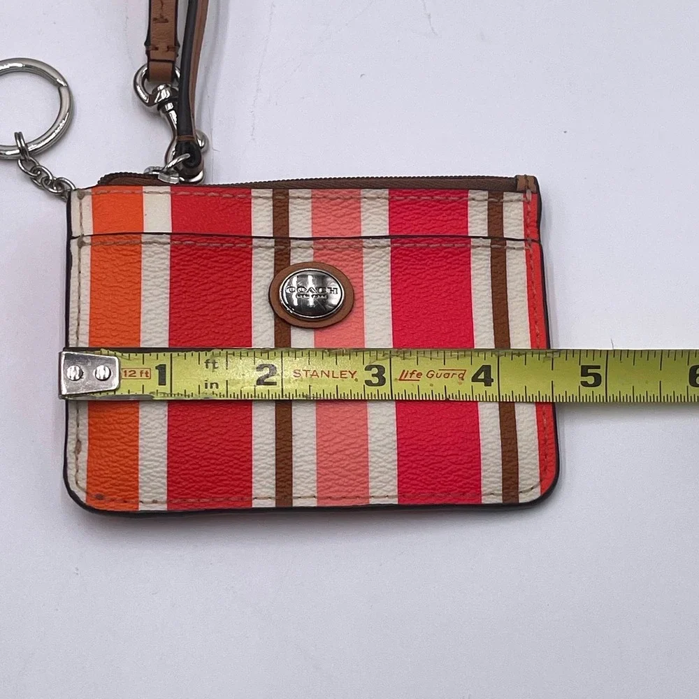 Coach Multi Color Striped ID Skinny‎ Mini Wallet Wristlet Pink Orange Brown